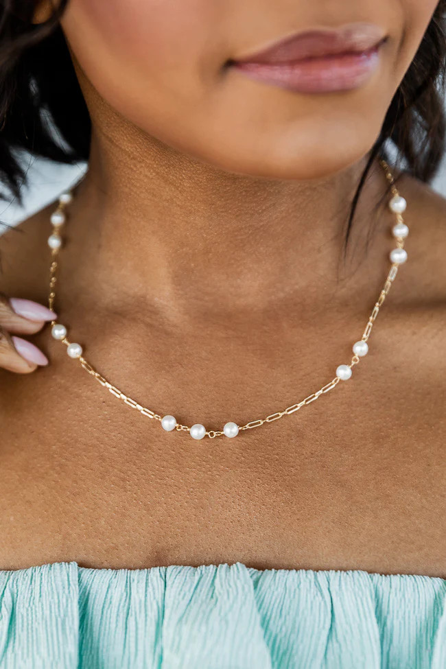 Stay A Little Longer Gold Pearl Detail Link Necklace | Pink Lily