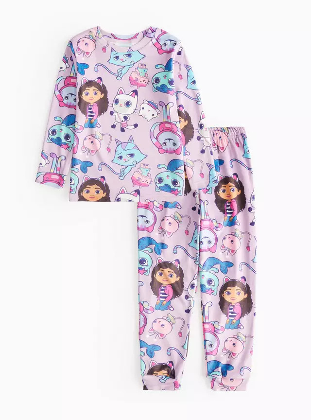 Gabby's Dollhouse Print Lilac Slinky Fleece Pyjamas 1-2 years | Tu Clothing