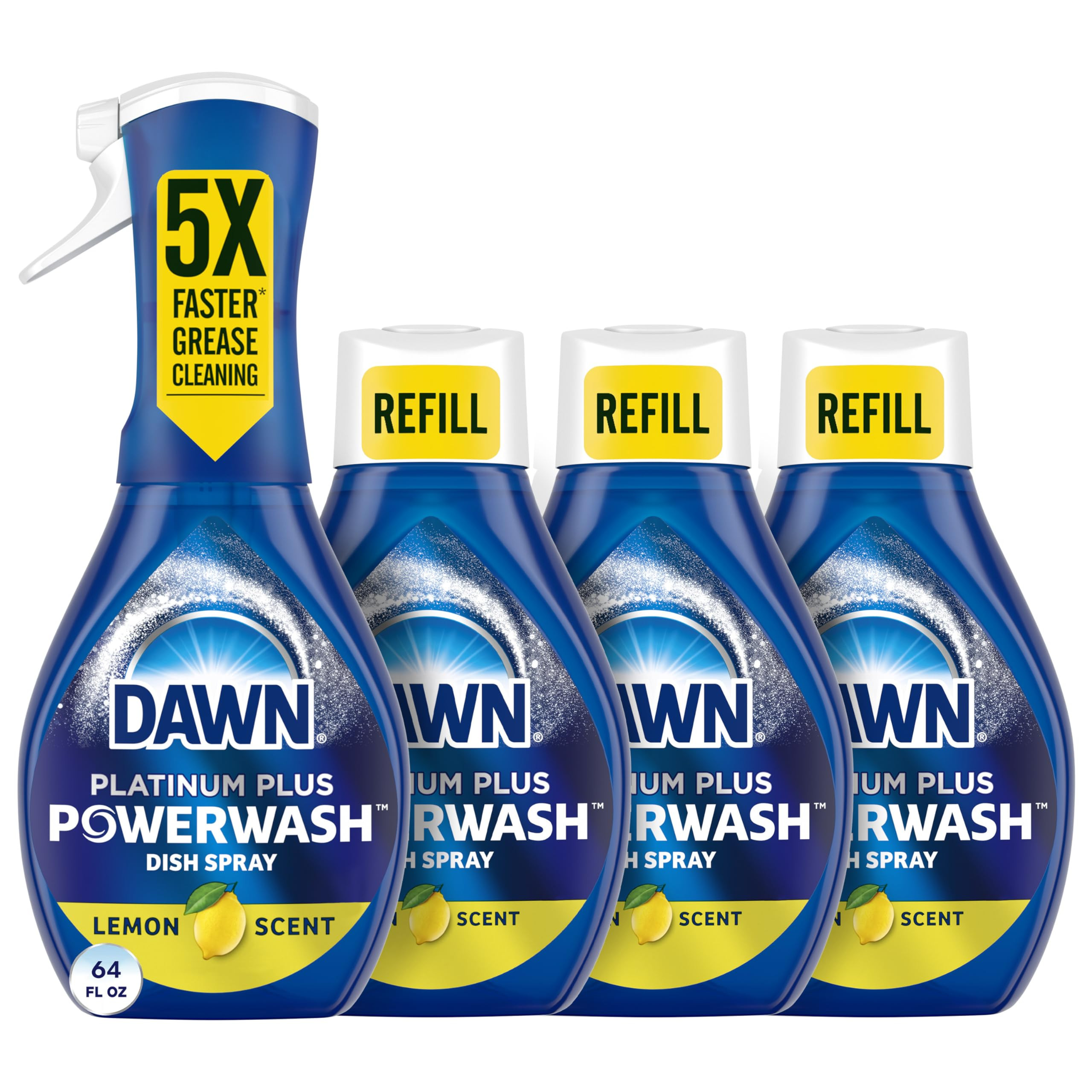 Dawn Platinum Powerwash Dish Spray, Dish Soap, Lemon Scent Refill, 16 oz, 1 Starter Kit + 3 Refil... | Amazon (US)