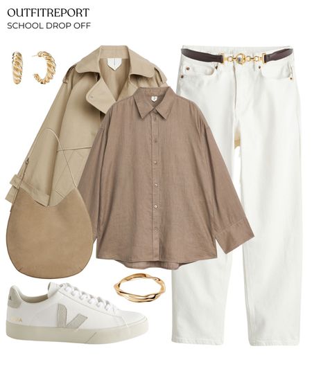 Neutral outfit white denim jeans brown shirt veja sneakers trainers and cropped trench coat 

#LTKshoecrush #LTKstyletip #LTKitbag