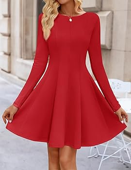 ZESICA Womens Fall Long Sleeve Mini Dress 2025 Boat Neck Elegant Pleated A Line Flowy Wedding Gue... | Amazon (US)