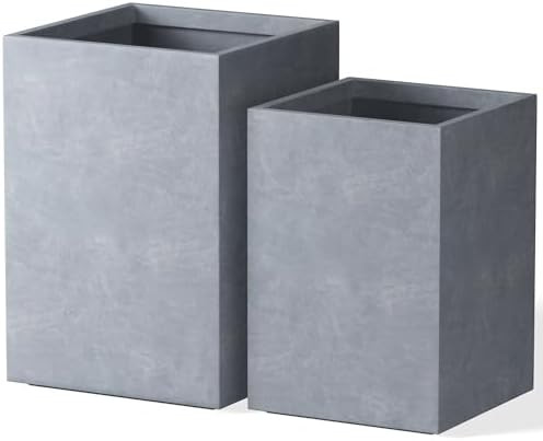 Kante 18.5" H Tall Rectangular Concrete Planters, Outdoor Indoor Lightweight Plant Pots with Drainage Hole and Rubber Plug, Modern Style for Home Garden Patio, Charcoal | Amazon (US)