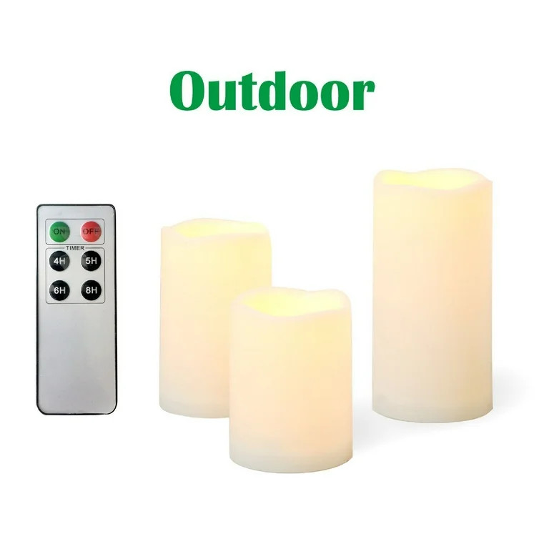 Candle Choice 3 PCS Outdoor Flameless Candles with Remote and Timer, Realistic Flickering LED Pil... | Walmart (US)