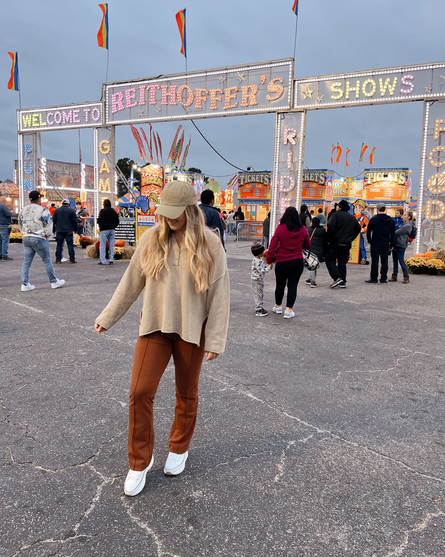 Comfy fair attire!! The cutest sweater FP dupe at https://trendymoo.com/products/the-catalina-top paired w/ the comfiest Everlane Work It Pant. Linked similar shoes & hat! 

#LTKunder100