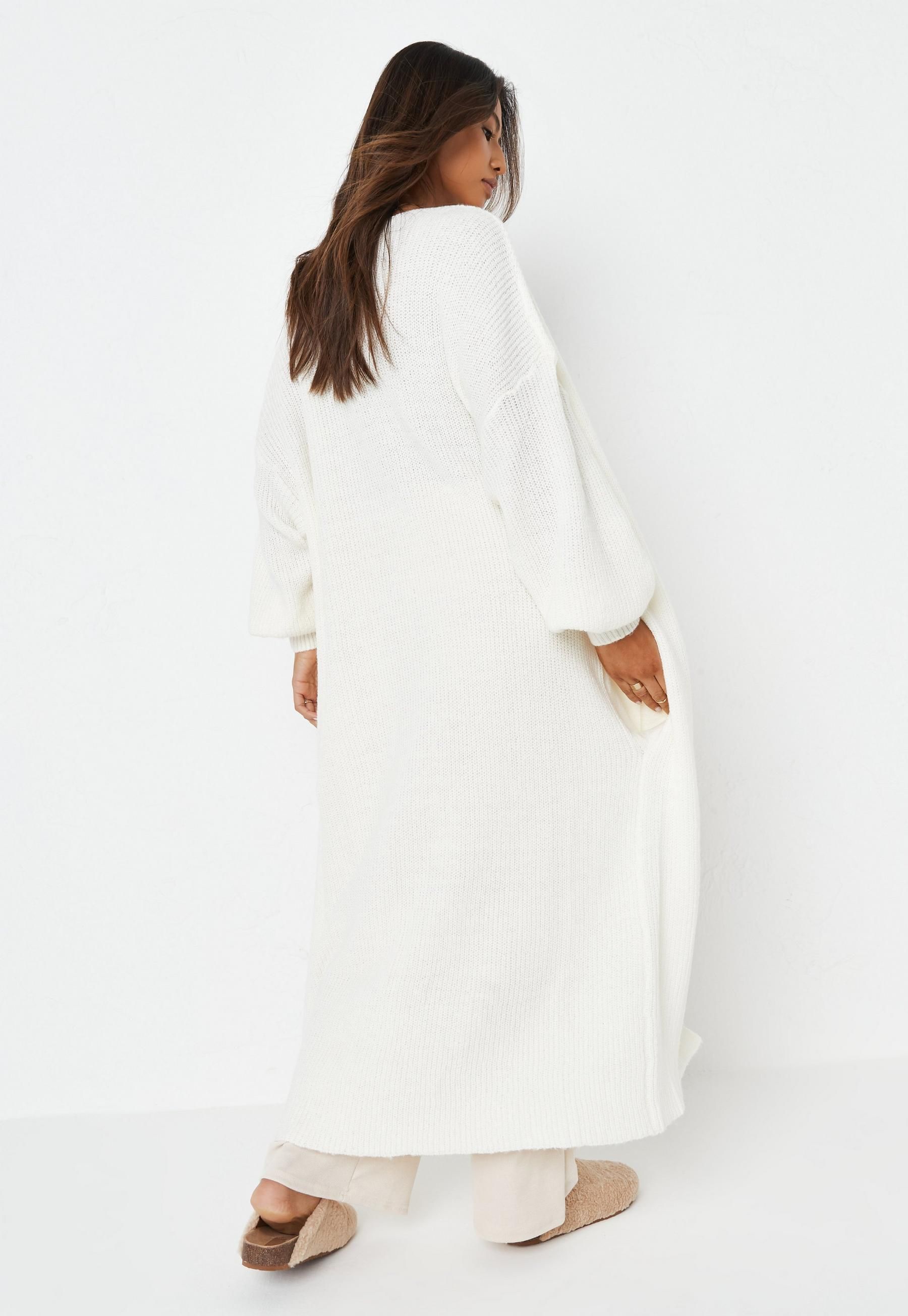 Missguided - Recycled White Co Ord Balloon Sleeve Knit Maxi Cardigan | Missguided (US & CA)