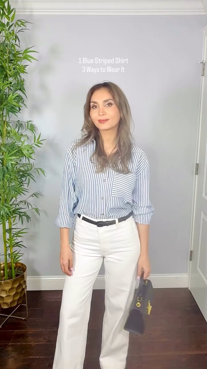 One blue striped shirt. Three completely different summer looks. 💙

Look 1: White wide-leg trousers + black belt (office chic)
Look 2: Cream satin skirt + beige sandals (date night)
Look 3: White shorts + white tank + shirt worn open (weekend)

A blue striped shirt is one of the smartest pieces you can have in a summer capsule wardrobe. I wear mine everywhere in New York—from work to dinner to weekends.

Which look is your favorite: 1, 2, or 3? 👇

پیراهن راه‌راه آبی؛ یک آیتم، سه استایل متفاوت. 💙
شما کدوم رو می‌پوشید؟ ۱، ۲ یا ۳؟

Save this for your next outfit inspiration.

#SummerOutfits #CapsuleWardrobe #BlueStripedShirt #HowToStyle #quietluxury