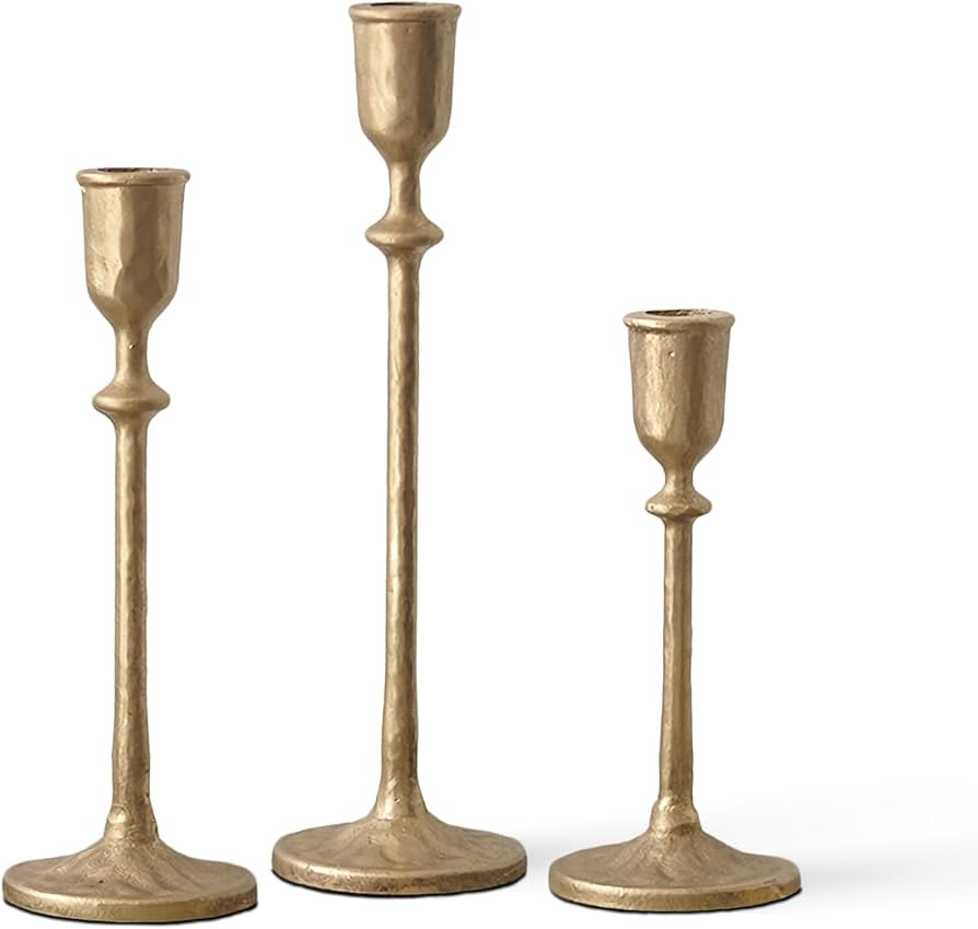 Antique Brass Candlestick Holders Set of 3, Cast Iron Taper Candle Holder for Dining Table Center... | Amazon (US)