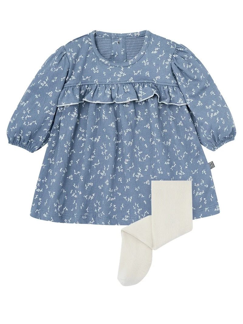 Modern Moments By Gerber Baby Girl Drop Shoulder Dress and Tights Outfit Set, 2-Piece, Sizes 0/3 ... | Walmart (US)