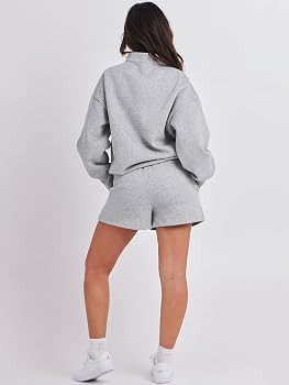 ANRABESS Women 2 Piece Outfits Sweatsuit Oversized Half Zip Collared Sweatshirt & Short Set Loung... | Amazon (US)