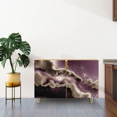 Sideboard Buffet Cabinet with Storage Dark gold purple burgundy abstract alcohol ink marble shining with 2 Doors for Living Room and Kitchen | Wayfair North America