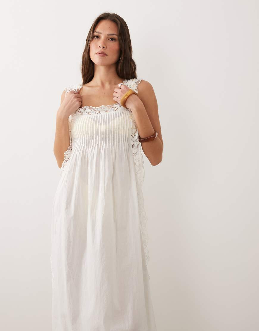 Miss Selfridge beach lace trim square neck tie side maxi cover up in white | ASOS (Global)