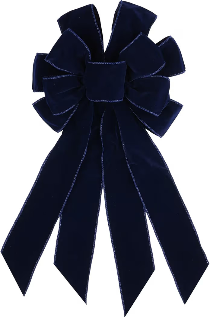 Large Navy Velvet Christmas Bow 11.42"x20.87" - Premium Flocked Holiday Wreath Decoration for Ind... | Amazon (US)