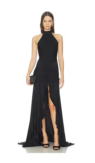 Zelma High Neck Maxi Dress in Black | Revolve Clothing (Global)