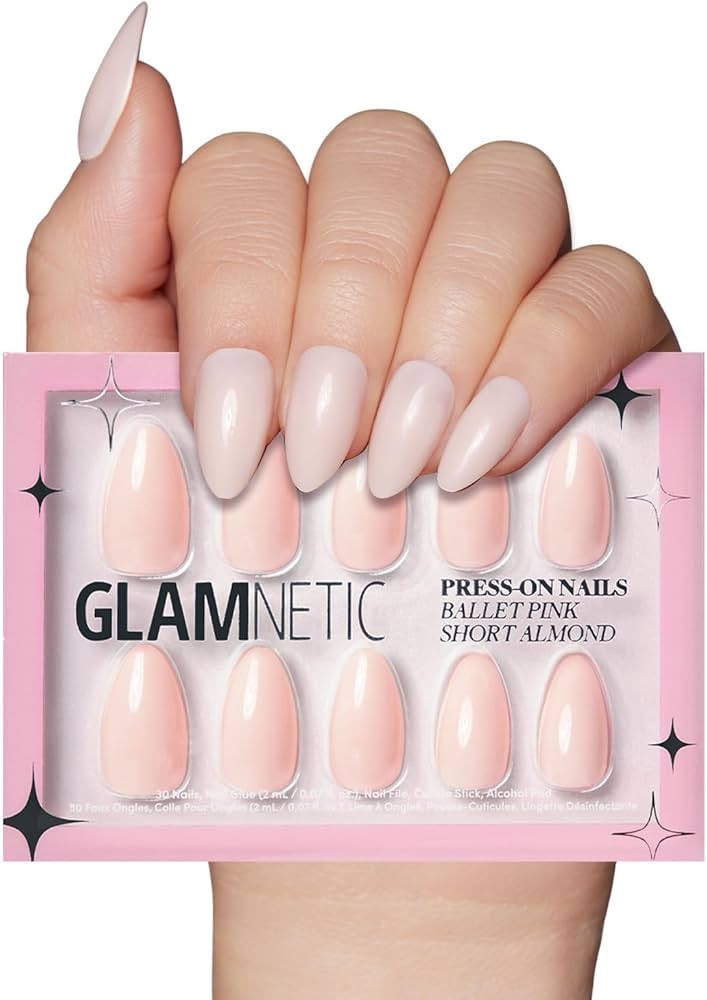 Glamnetic Press On Nails - Ballet Pink Solid Opaque Light Blush Pink Short Almond False Nails, Re... | Amazon (US)