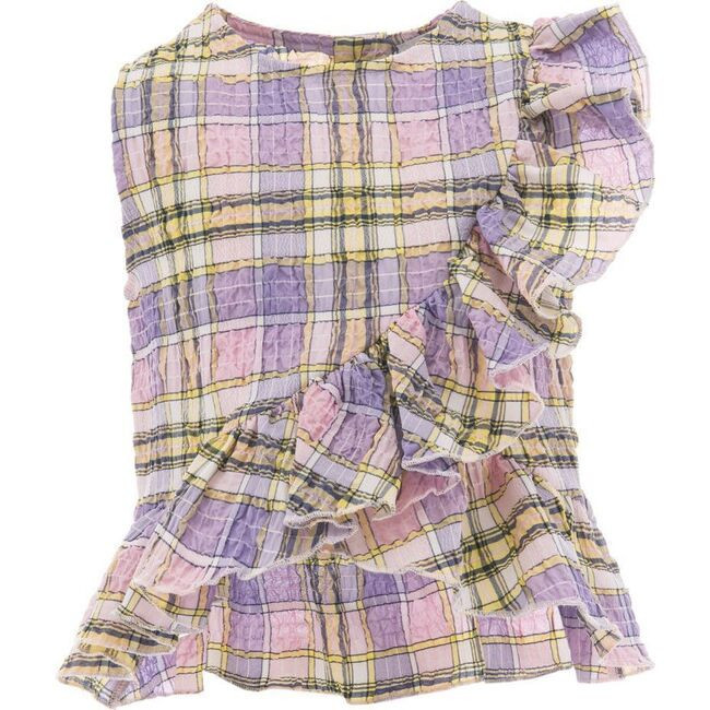 Pinolini | Plaid Ruffle Top Blouse, (Purple, Size 6Y) | Maisonette | Maisonette