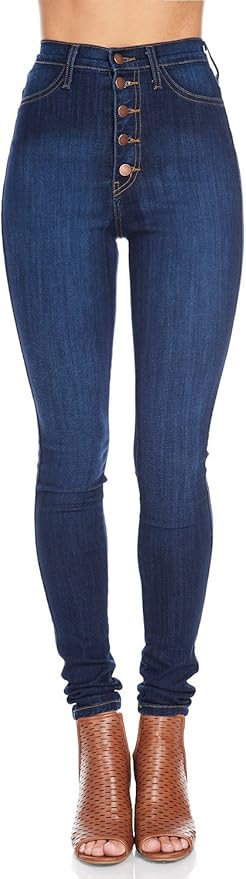 Vibrant Women's Juniors Button Fly Super High Waist Skinnys | Amazon (US)