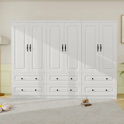 70.87"H Freestanding Wardrobe Armoire With Hanging Rods, 6-Door Armoire Closet With Drawers For Bedroom | Wayfair North America