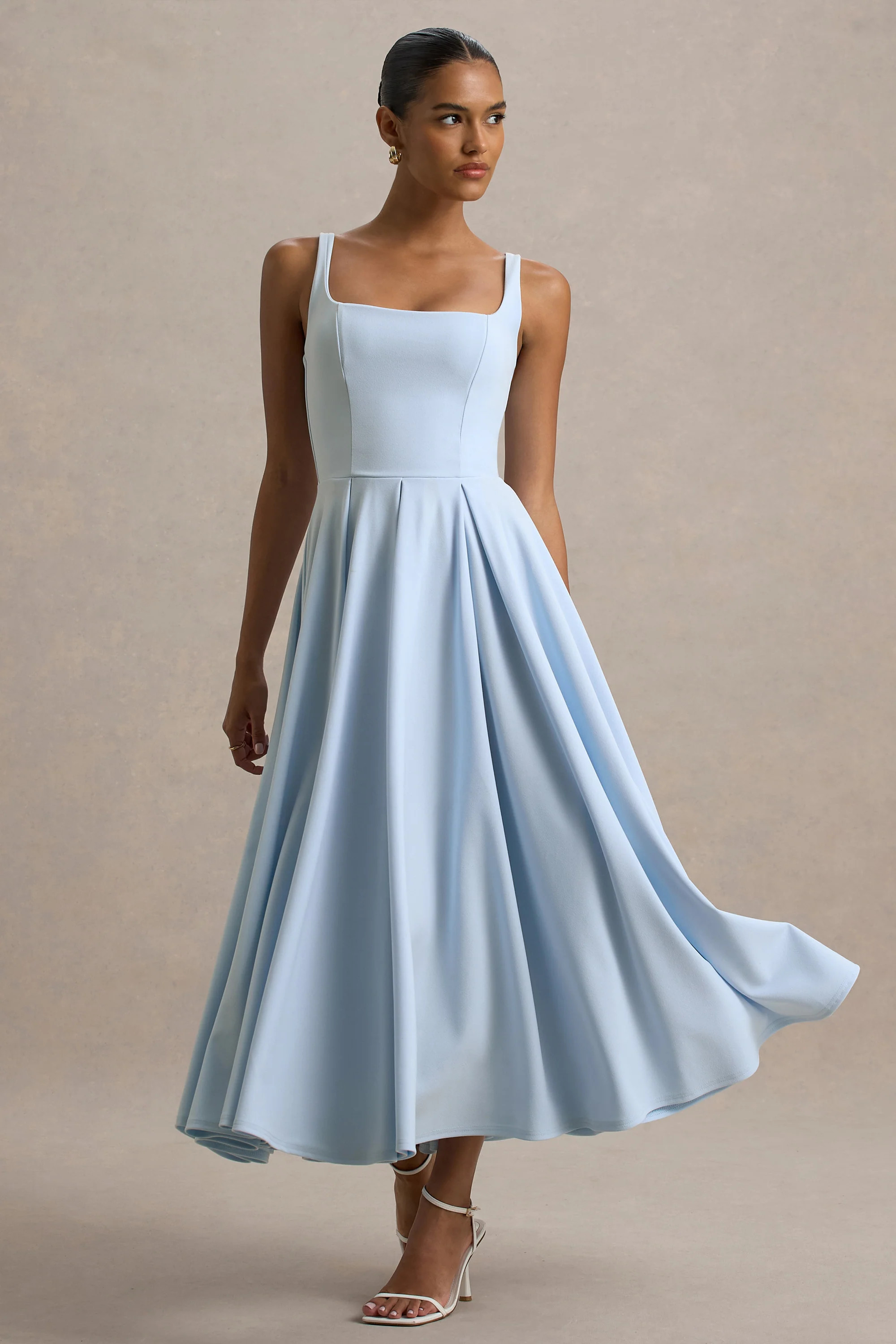 Parina | Powder Blue Strappy Volume-Hem Midi Dress | Club L London