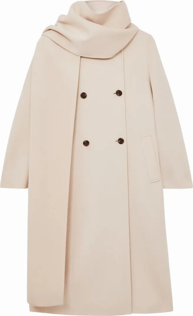 Indira Double Breasted Wool Blend Coat with Scarf | Nordstrom
