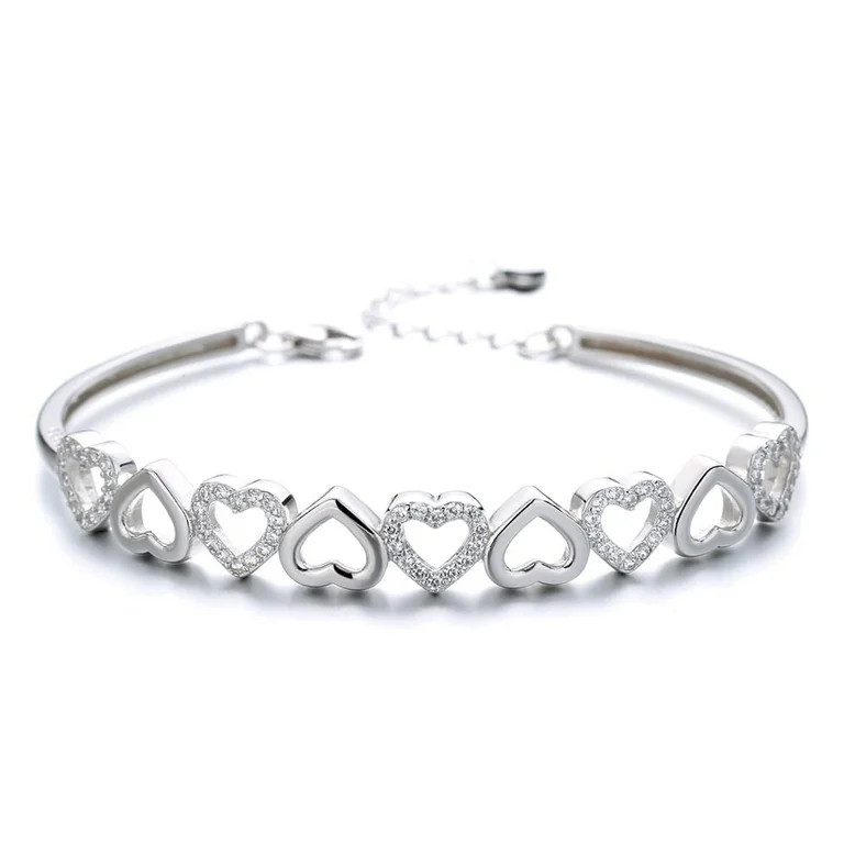 Amy and Annette 14K White Gold Hearts Bangle Adjustable Bracelet with crystals from Swarovski in ... | Walmart (US)
