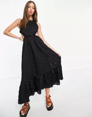 ASOS EDITION tiered hem organza check midi dress with open back in black | ASOS (Global)