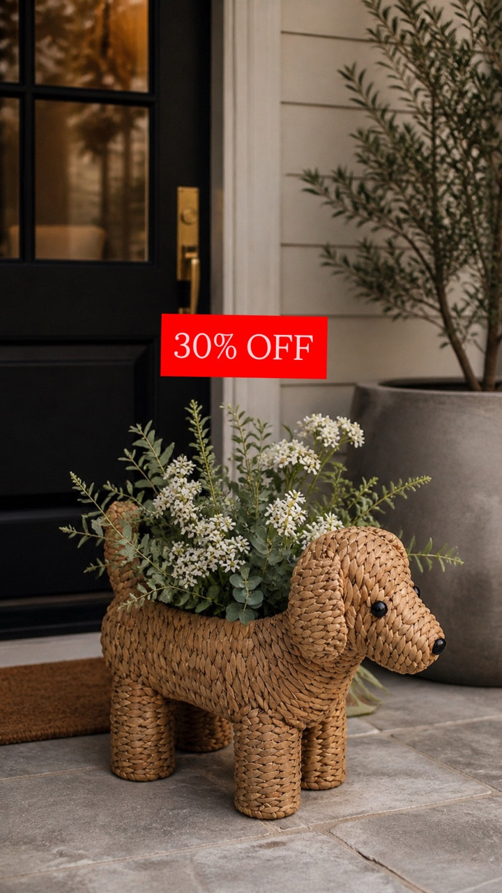 I found another CUTE dog planter! It’s made of natural rattan and has a great textured look that would be perfect for a covered front porch or patio. Just add your favorite flowers or greenery and mix in with your other planters for a finished look. It’s a great size too 19” wide x 15” tall.  It’s currently 30% off!!


#LTKSaleAlert #LTKHome #LTKMothersDay