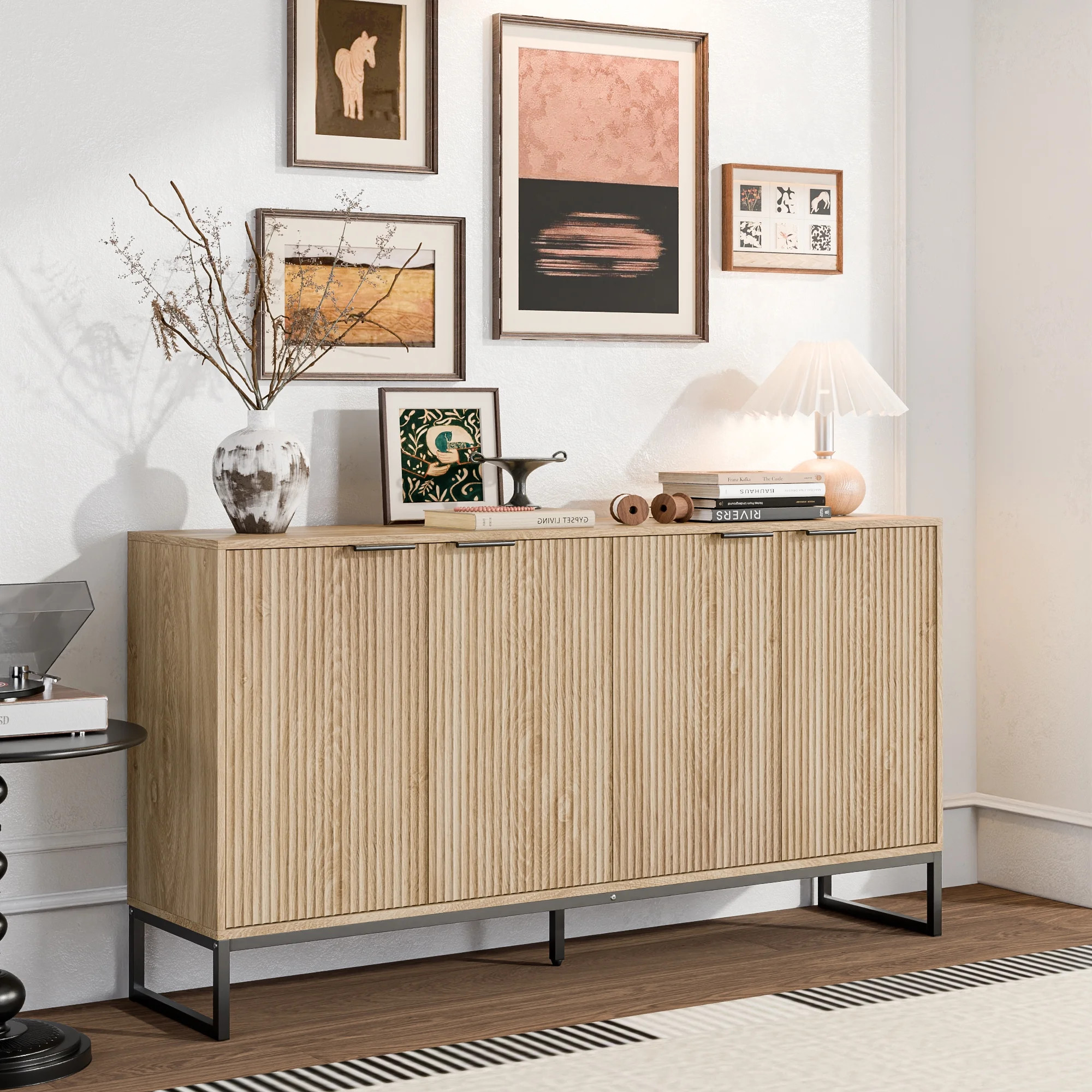 Fluted Accent Cabinet, Sideboard Storage Cabinet with Adjustable Shelves, Wooden Fluted Cabinet f... | Walmart (US)