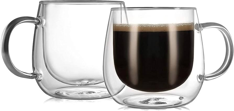 CNGLASS 10oz Double Walled Glass Coffee Mugs(2-pack),Clear Coffee Cups with Handle,Glass Espresso... | Amazon (US)