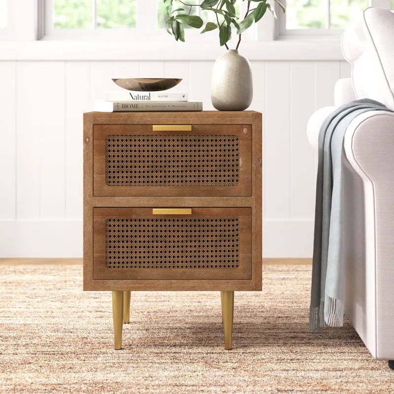 Nador Rustic Farmhouse Woven Fronts Nightstand, 2 Drawer Accent End Table | Wayfair North America