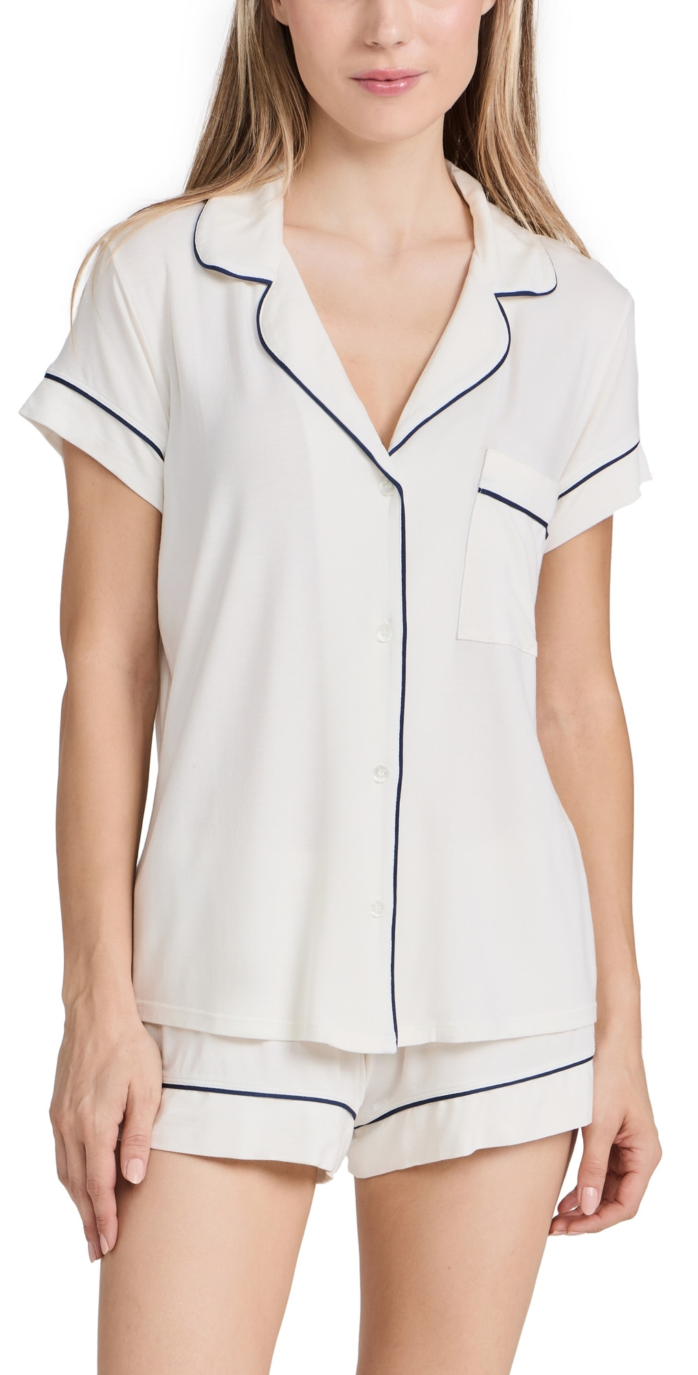 Eberjey Gisele Shortie Pajama Set Pure Ivory/Navy L | Shopbop