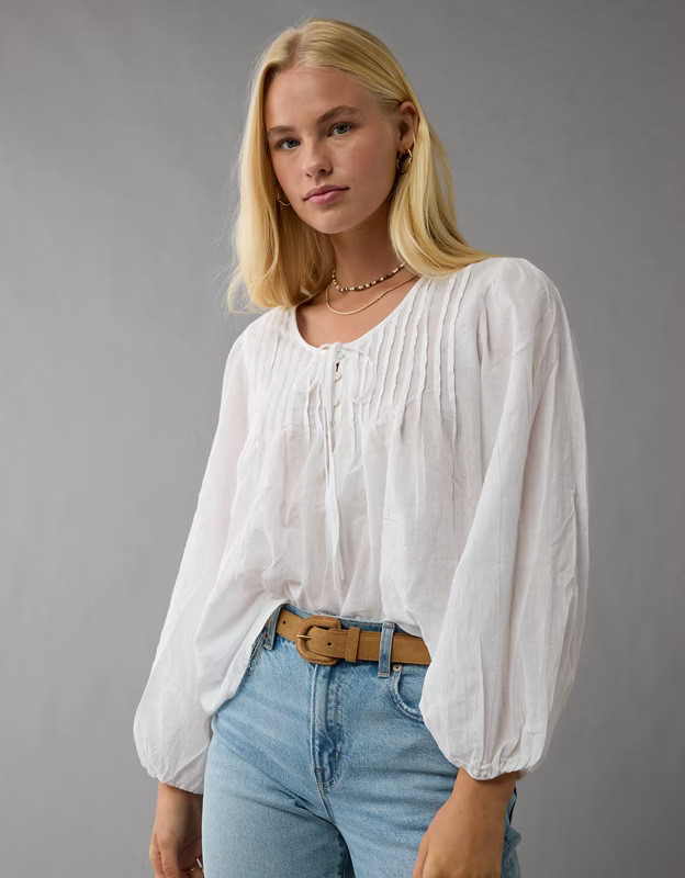 AE Long-Sleeve Breezy Boho Blouse | American Eagle Outfitters (US & CA)