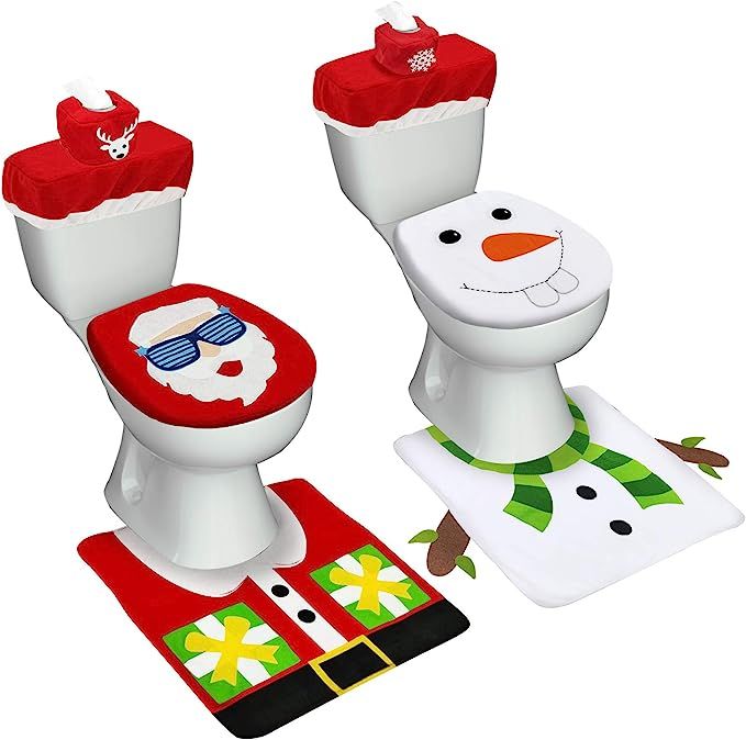 TURNMEON 8 Pieces Christmas Toilet Seat Cover Decorations, Double Sided 3D Funny Santa Snowman Ch... | Amazon (US)