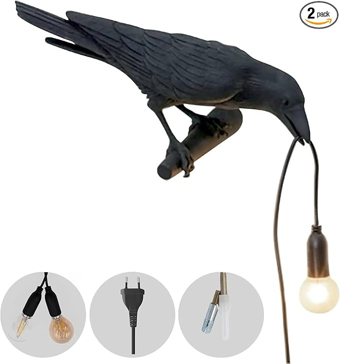 Gothic Crow Lamp - Raven Wall Light with Wall Plug in, Unique Resin Halloween Crow for Table Deco... | Amazon (US)