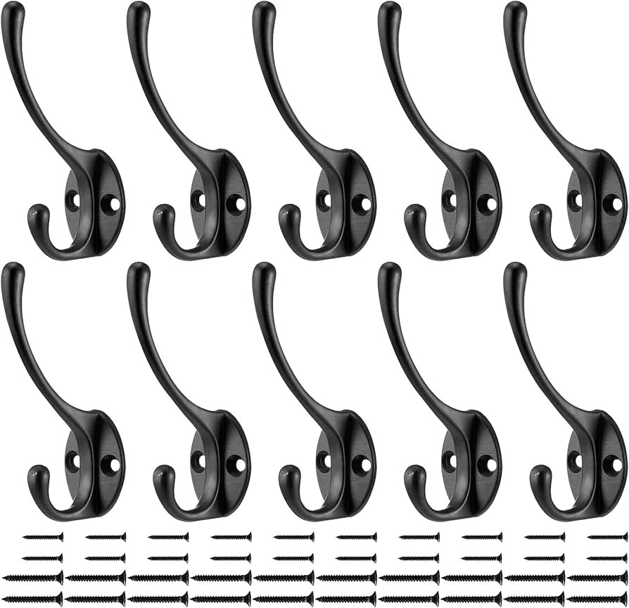 POSURI 10 Pack Heavy Duty Dual Coat Hooks Wall Mounted with 40 Screws, Utility Metal Hooks Retro ... | Amazon (US)