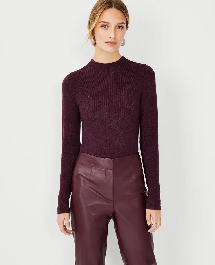 Shimmer Ribbed Mock Neck Sweater | Ann Taylor (US)