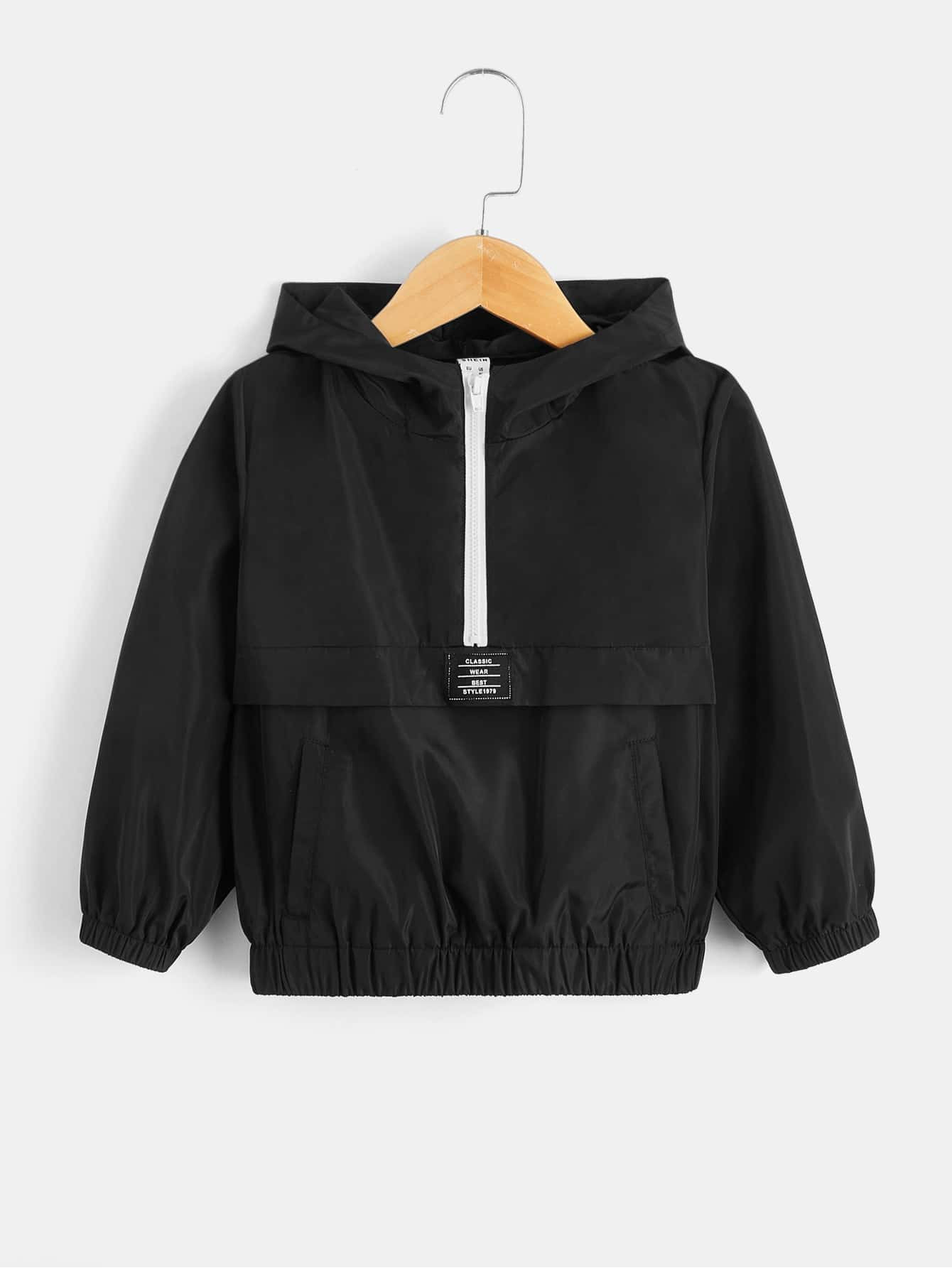 SHEIN Toddler Boys Letter Patched Zip Half Placket Hooded Jacket | SHEIN