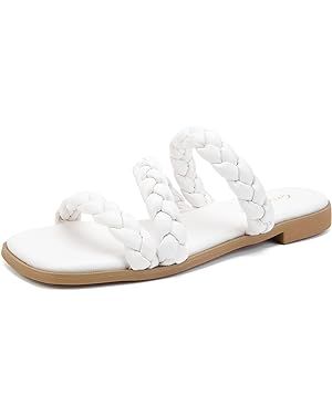 Greatonu Women's Square Toe Braided Flat Sandals Dressy Summer Sandals for Women 2024 Open Toe Sl... | Amazon (US)