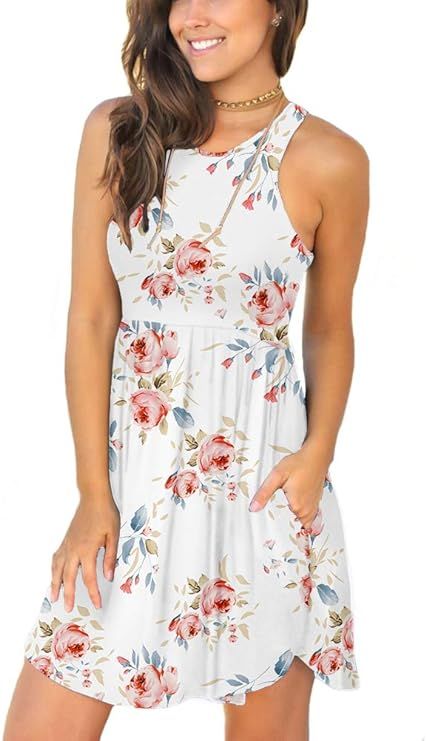 LONGYUAN Women's Summer Sleeveless Casual Dresses Swing Cover Up Elastic Sundress with Pockets | Amazon (US)