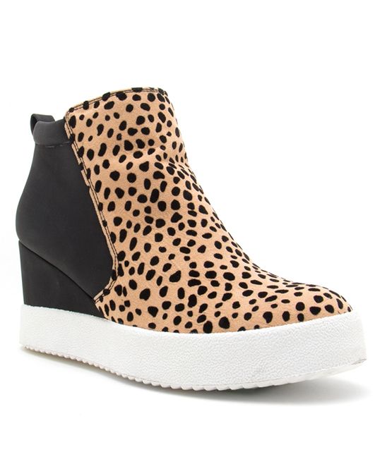 Qupid Women's Casual boots TAN/BLK - Tan & Black Leopard Rodina Wedge Sneaker - Women | Zulily