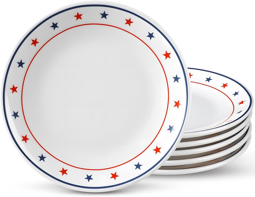 Hushee 6 Pcs 4th of July Dessert Plate 6 Inch Patriotic Star Round Ceramic Plates White Red and B... | Amazon (US)