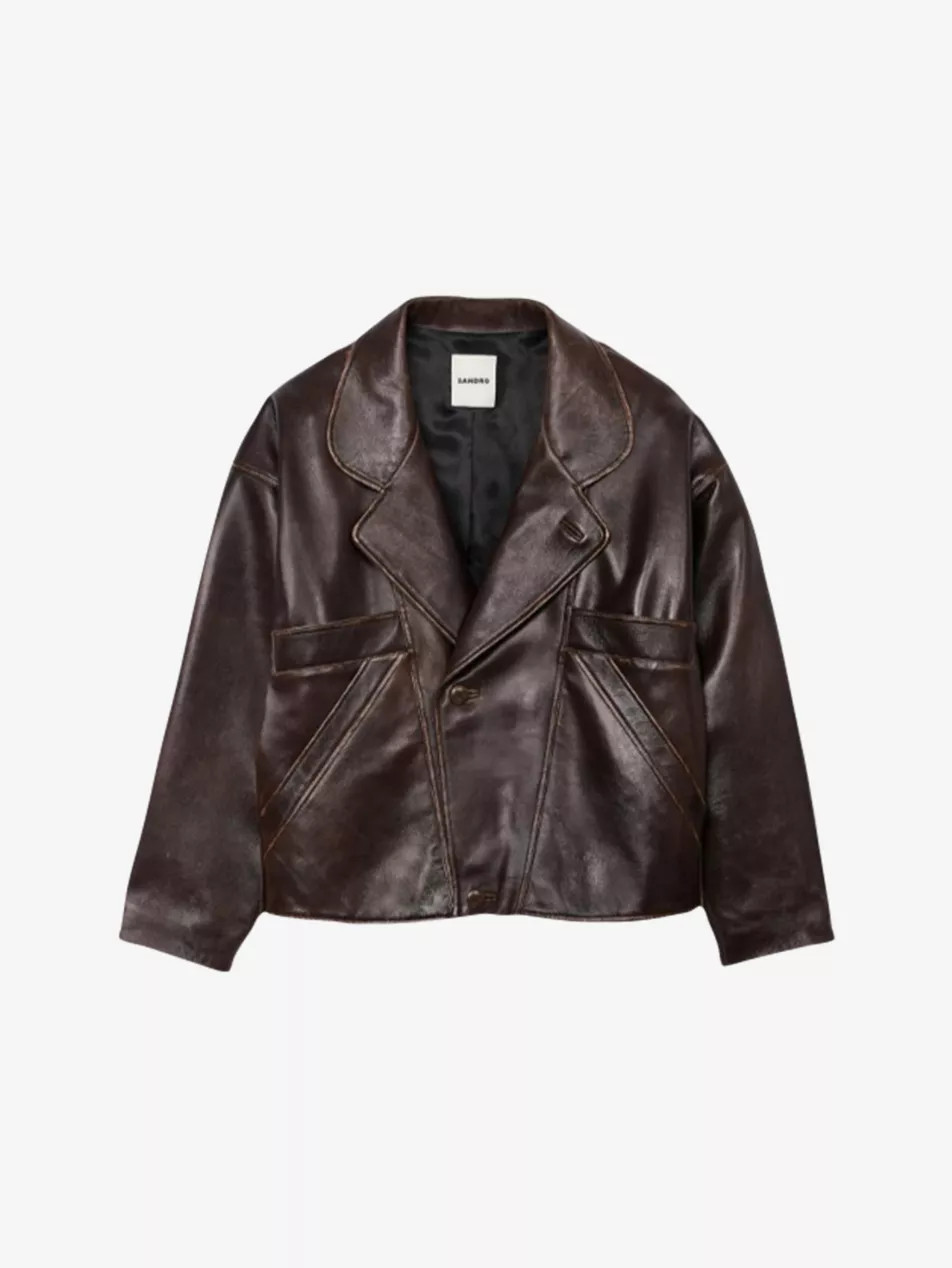 Oversized-collar relaxed-fit leather jacket | Selfridges