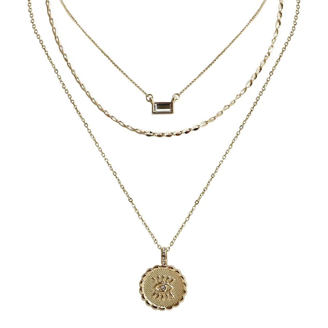 Seren Jewelry Evil Eye Gold Pendant Necklace Set for Women, Delicate Gold-tone Layered Necklaces ... | Walmart (US)
