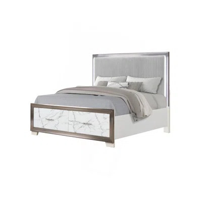 Desire Queen Bed –Upholstered LED Headboard With Marble-Patterned Footboard Storage And Metallic Trim For A Chic Modern Bedroom Statement | Wayfair North America