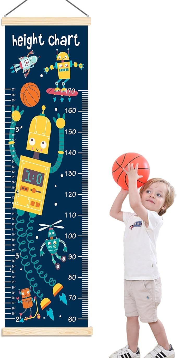 Panda_mall Baby Height Growth Chart Ruler Kids Roll-up Canvas Height Chart Removable Wall Hanging... | Amazon (US)