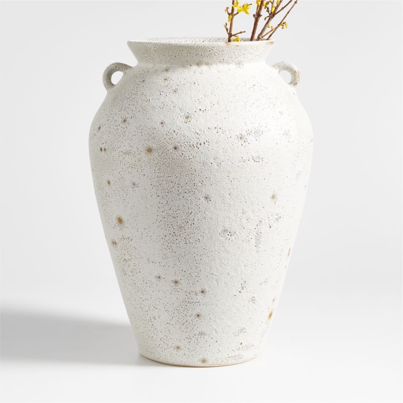 Manor Earthenware Textured White Vase with Handles + Reviews | Crate & Barrel | Crate & Barrel