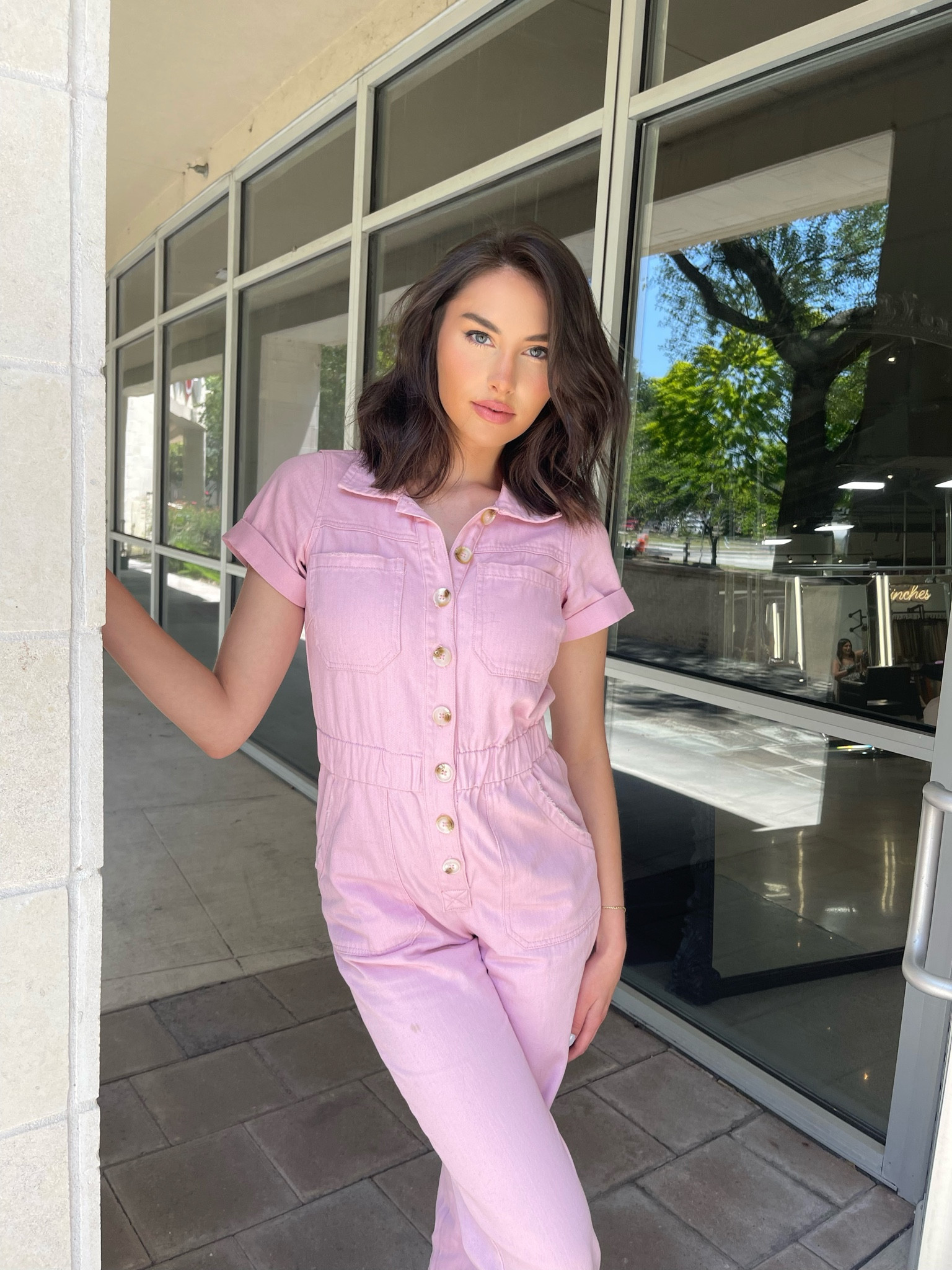 Show Me Your Mumu denim jumpsuit. Jumpsuit version sold out so linking romper! Wearing size XS. 