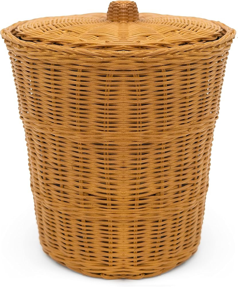 KOLWOVEN Rattan Wicker Trash Can with Lid in Bedroom, Bathroom - 3 Gallon Small Trash Can in Offi... | Amazon (US)
