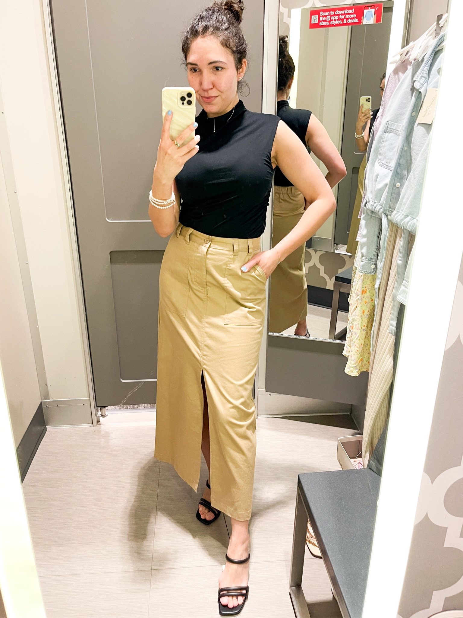 Target spring outfit - everything in my usual Small. Split hem midi skirt, black top, spring outfit, black sandals 

#LTKstyletip