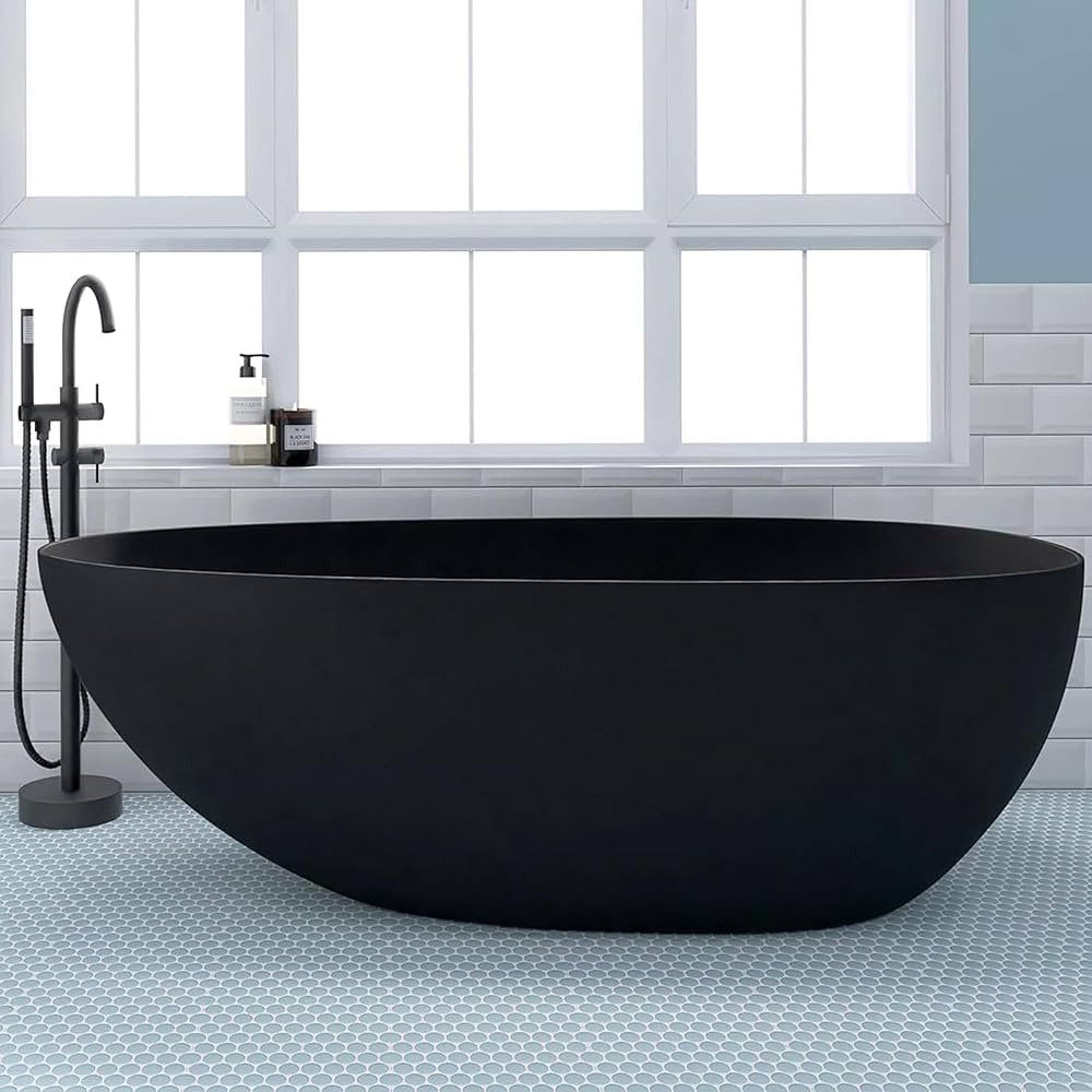 67" Stone Resin Freestanding Bathtub, Oval Solid Surface Bathroom Freestanding Tub, Thin Edge Sta... | Amazon (US)