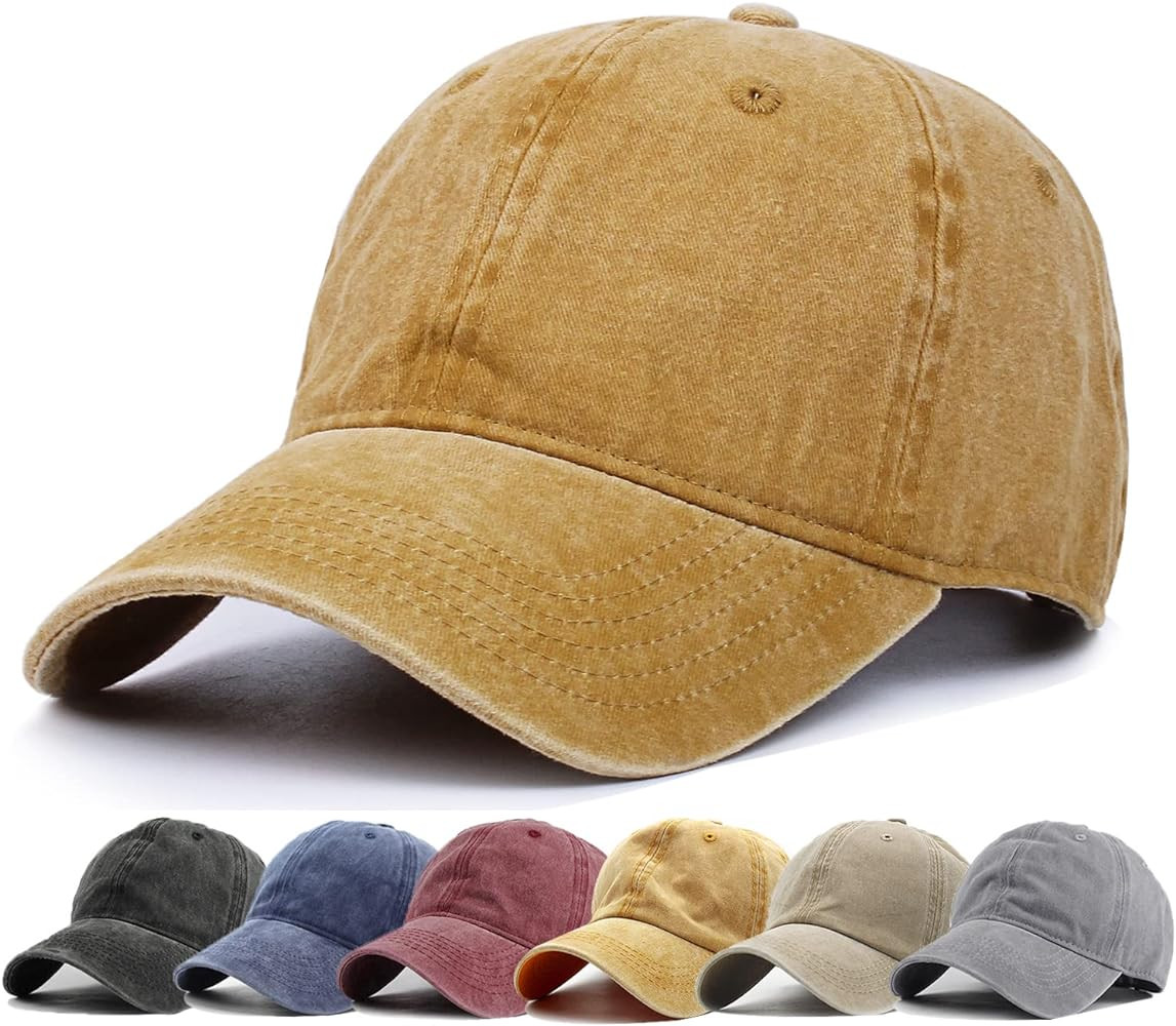 HH HOFNEN Men Women Washed Distressed Twill Cotton Baseball Cap Vintage Adjustable Dad Hat | Amazon (US)